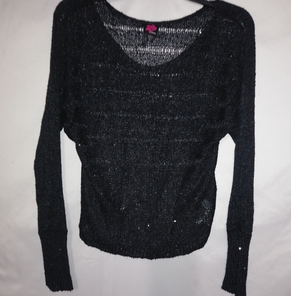 2B BeBe XS Black Sparkle Loose Knit Top